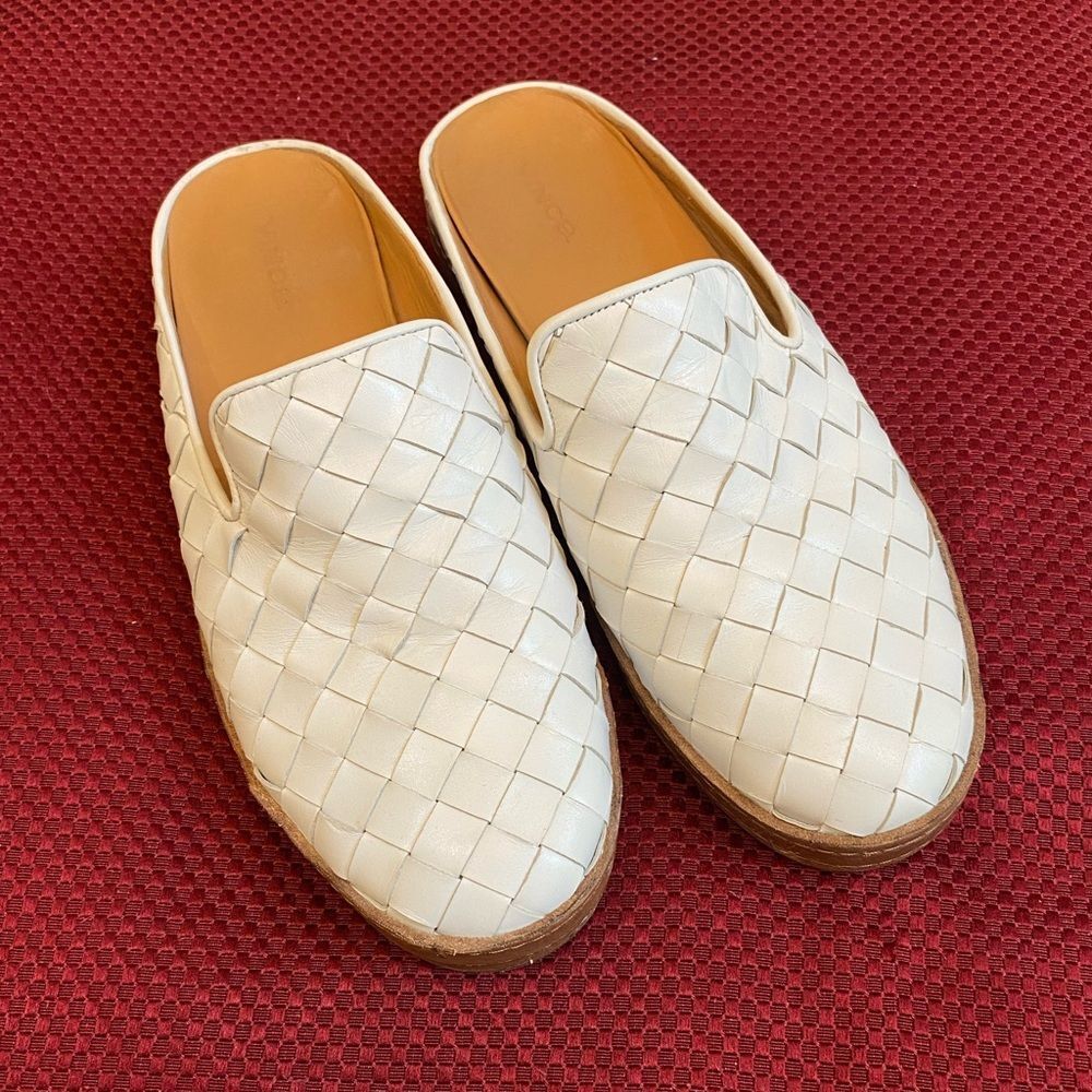 Vince White Woven Leather Slip-On Loafers